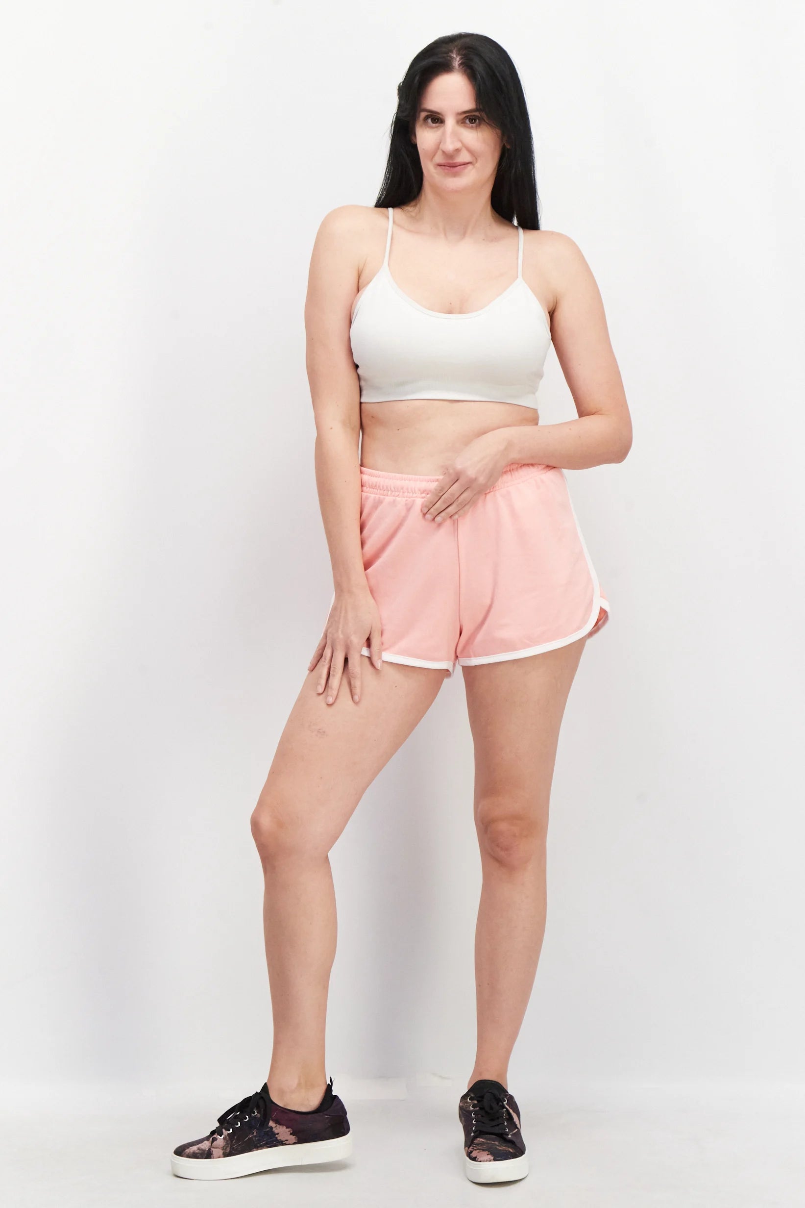 Women Mid Waist Drawstring Textured Shorts, Pink S
