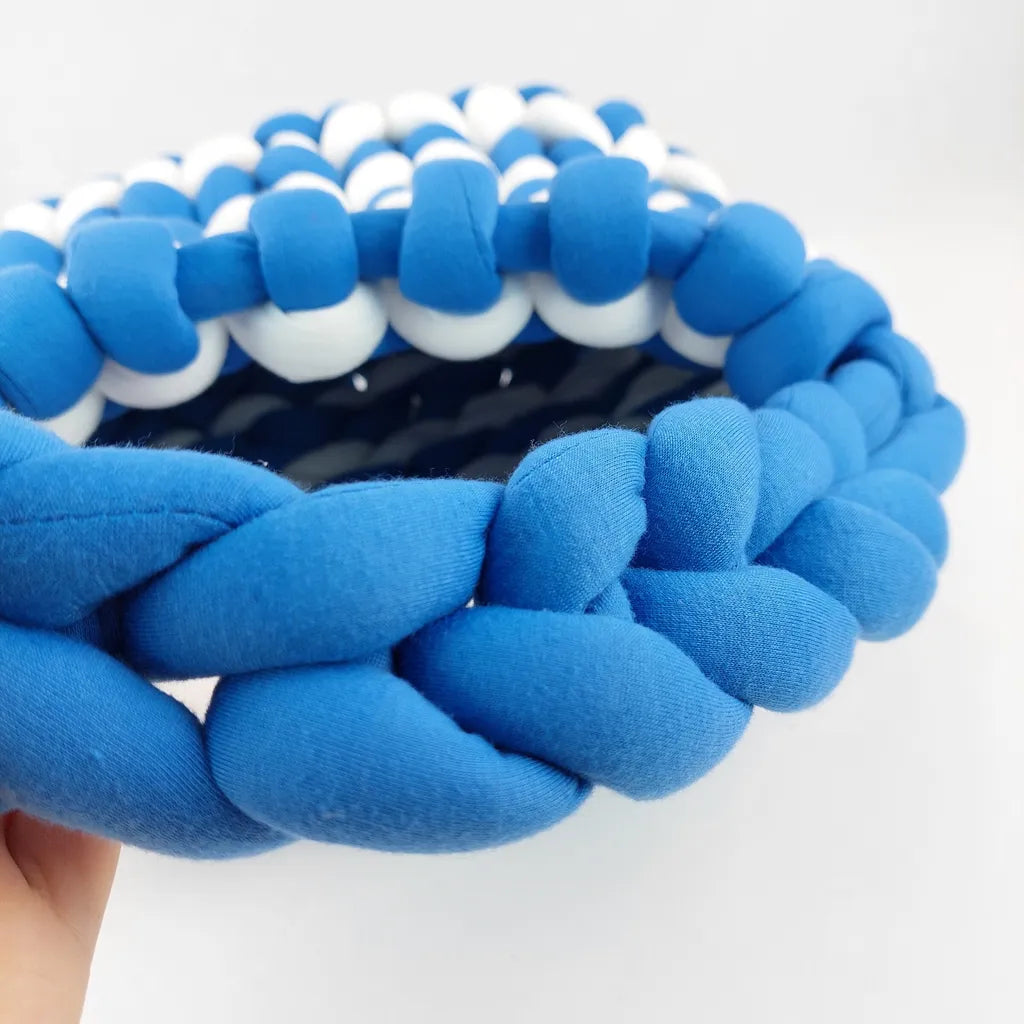 Blue White Chunky Knit Mandu Handbag