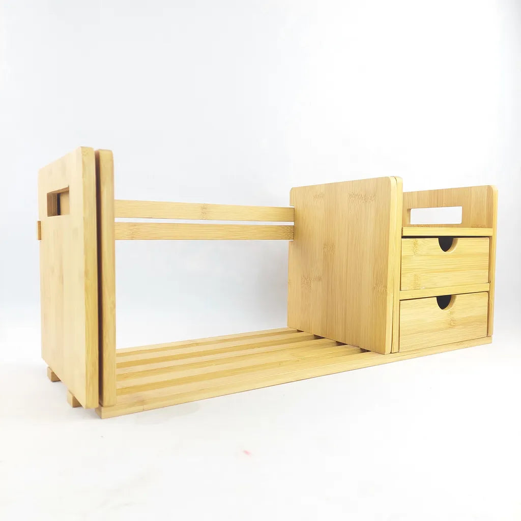 Natural Bamboo Extendable Bookshelf Desktop Organizer