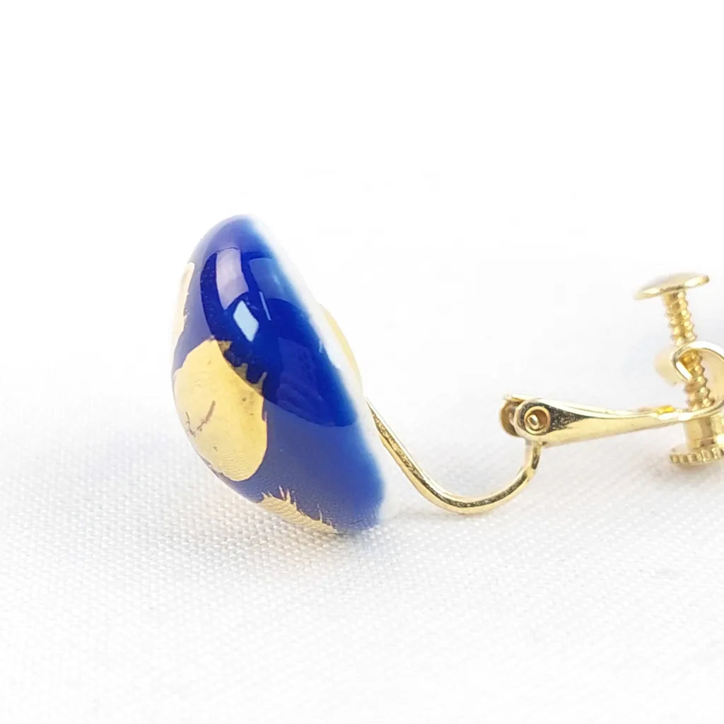 Blue Gold Ceramic Clip On Earrings