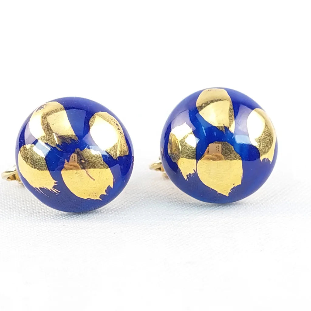 Blue Gold Ceramic Clip On Earrings