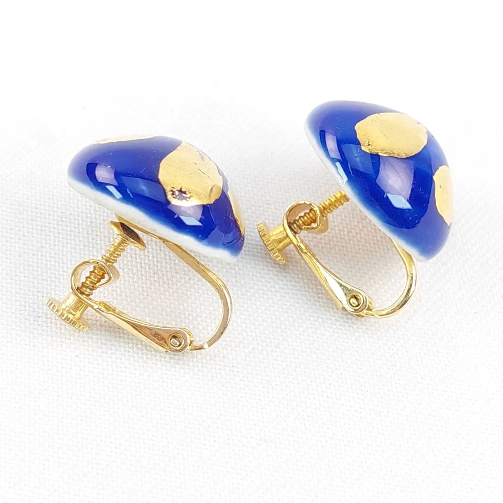 Blue Gold Ceramic Clip On Earrings