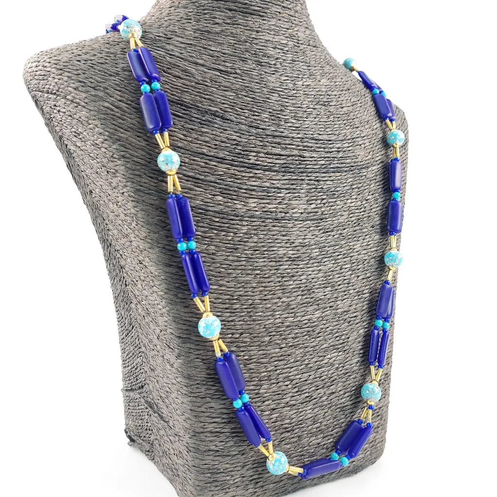 Cobalt Blue 2 Strand Glass Bead Necklace