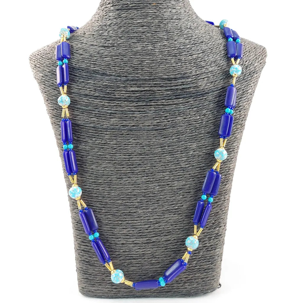 Cobalt Blue 2 Strand Glass Bead Necklace